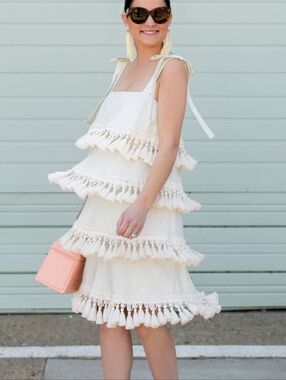 Mestiza New York Palma Tiered Tassel Silk Dress size Small ivory Revolve